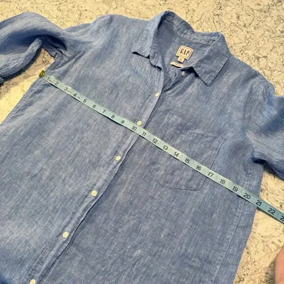 Gap Boyfriend Oversized 100% Linen Blouse Top Women’s Small Blue - Picture 10 of 15